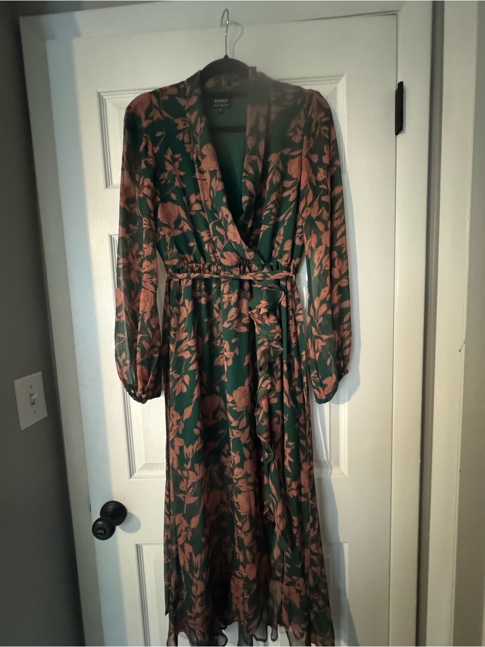 Bardot Green Midi Dress with Rust Floral Print